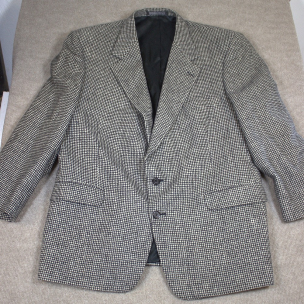 Vintage 100% Camel Hair Blazer Mens Houndstooth Sport Coat Black Tan USA Made